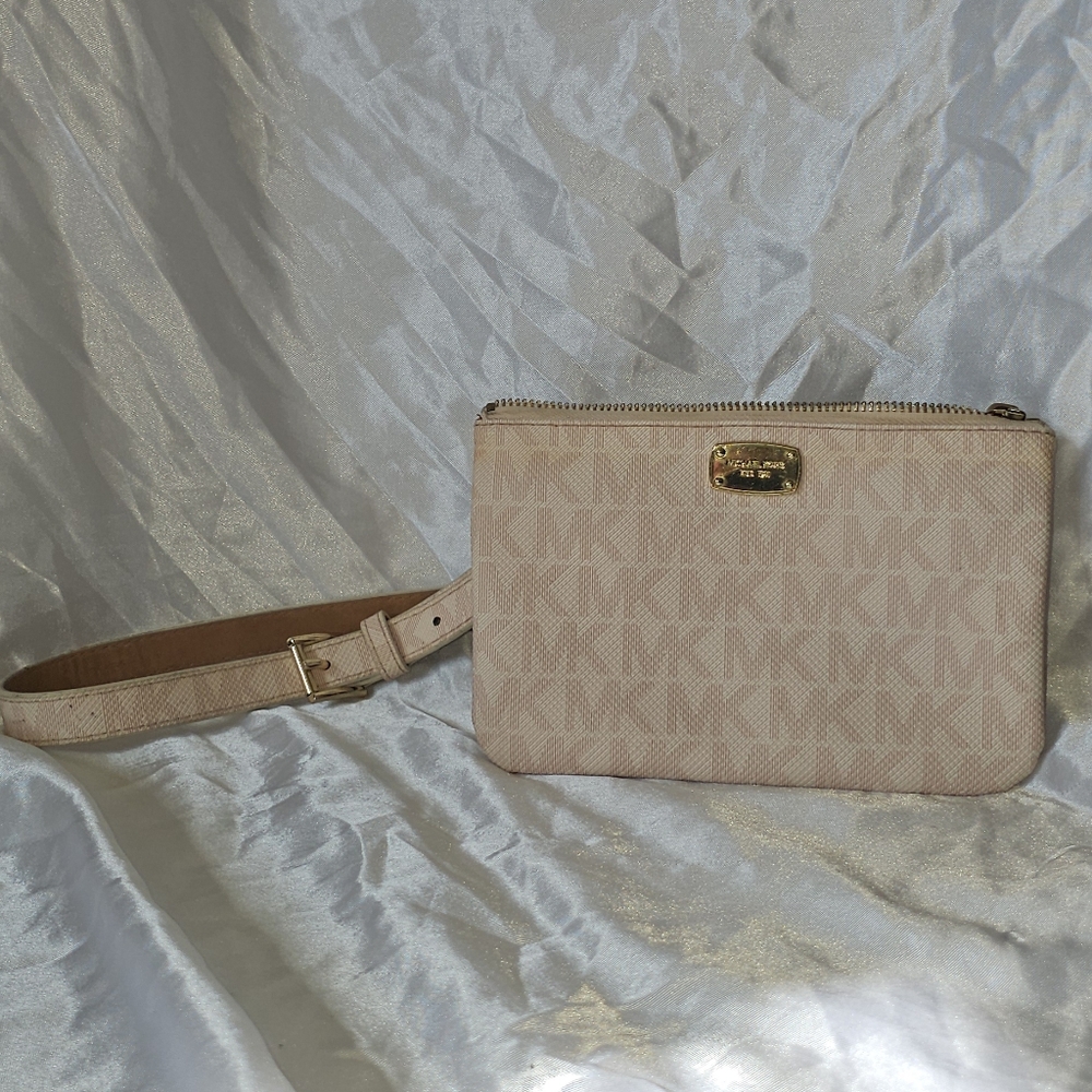 Michael Kors White & Pink Monogram Fanny Pack